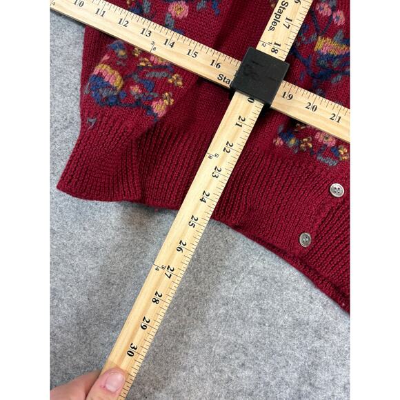 VTG Charter Club Petites Wool Floral Cardigan Womens Large Red Cottagecore 90s - Picture 6 of 10